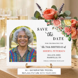 Elegante florale Foto 78. Geburtstagsfeier Save The Date