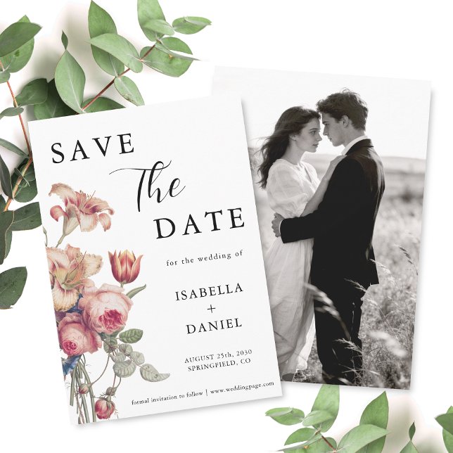 Elegante Florale Fotografie Hochzeit - Rettet das  Save The Date (The front and back of the invitation shown in a 5x7-inch size. Choose size, paper, and corner style.)