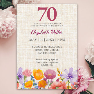 Elegante Florale Gartenparty zum 70. Geburtstag Einladung