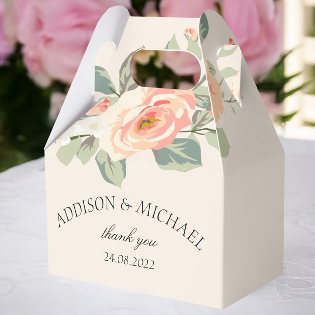Elegante, florale Gaumenschachtel Geschenkschachtel (Elegant simpel floral beige favor box with your name and date.)