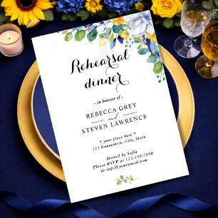 Elegante florale gelbe und blaue Aquarell-Hochzeit Einladung