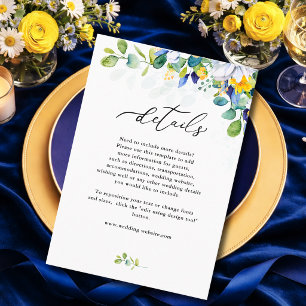 elegante florale gelbe und blaue Hochzeitsdetails Begleitkarte