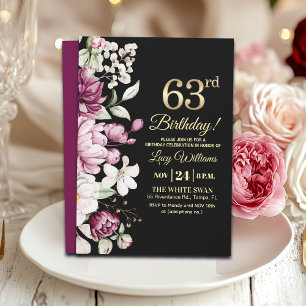 Elegante Florale Gold 63 Geburtstagsfeier Einladung