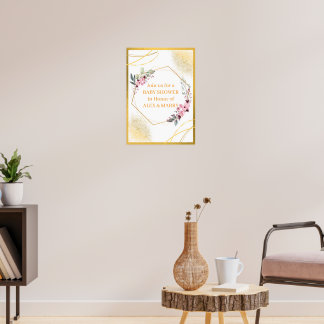 Elegante Florale Gold Geometrische Babyparty-Einla Poster