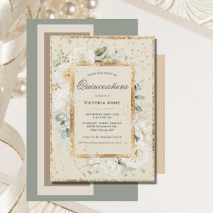 Elegante Florale Gold Moderne Quinceañera Einladung