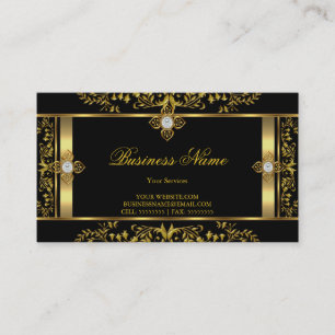 Elegante Florale gold-schwarze Visitenkarte