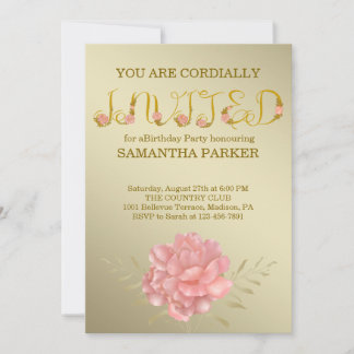 Elegante Florale Gold-Typografie Geburtstag Einladung