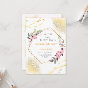Elegante Florale Goldene Geometrische Babyparty-Ei Einladung