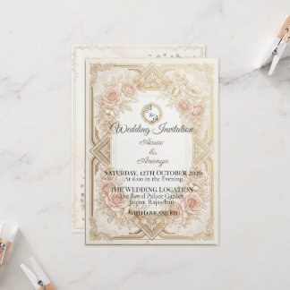 Elegante Florale Goldene Hochzeitseinladung | Edit Einladung