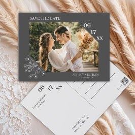 Elegante, florale graue Hochzeit retten das Datum Postkarte