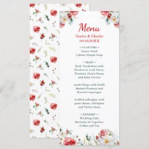 Elegante Florale Grüne Winterhochzeit Menükarte
