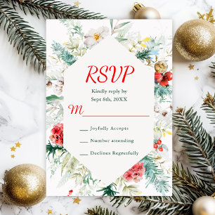 Elegante Florale Grüne Winterhochzeit RSVP Karte