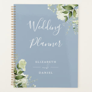 Elegante Florale Grünzeug Staubblaue Hochzeit Planer