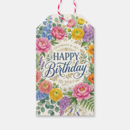 Elegante florale Happy Birthday-Geschenkanhänger Geschenkanhänger
