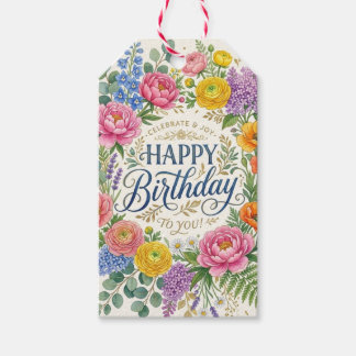 Elegante florale Happy Birthday-Geschenkanhänger Geschenkanhänger