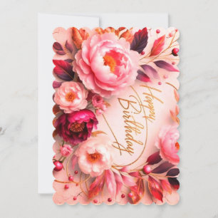 Elegante Florale Happy Birthday-Grußkarte Rosa Einladung