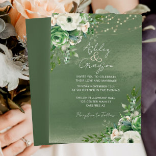 Elegante Florale Hellgrüne Hochzeit Einladung