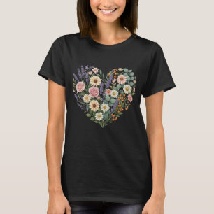 Elegante Florale Herz-Silhouette Ästhetik T-Shirt