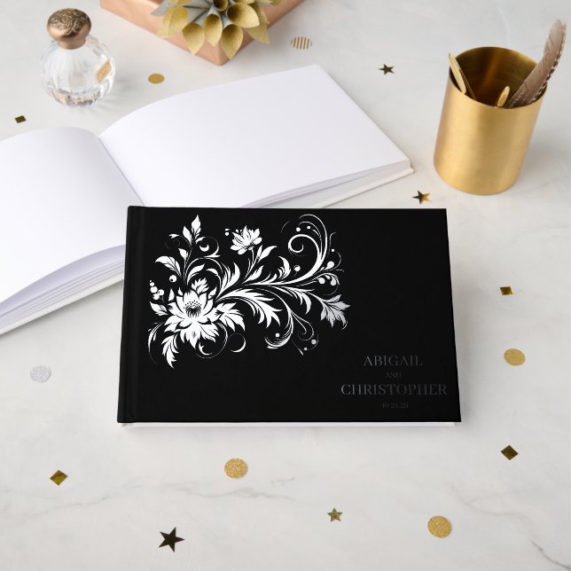 Elegante florale Hochzeit Gästebuch (Vorderseite Offen)
