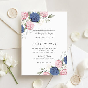 Elegante Florale Hochzeit in Rosa und Marineblau m Einladung