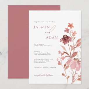 Elegante Florale Hochzeit in Staubiger Rose mit Mo Einladung