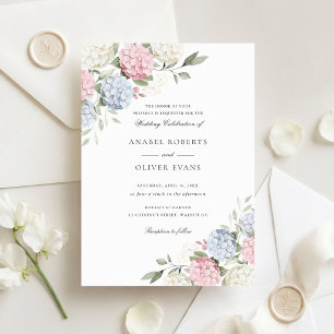 Elegante Florale Hochzeit mit rosa und blauen Hort Einladung