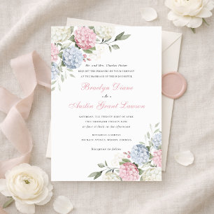 Elegante Florale Hochzeit mit rosa und blauer Hort Einladung