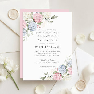 Elegante Florale Hochzeit mit rosa und blauer Hort Einladung