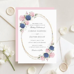 Elegante Florale Hochzeit mit rosa und marineblaue Einladung