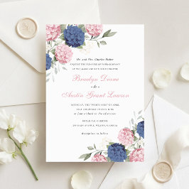 Elegante Florale Hochzeit mit rosa und navyblauer Einladung