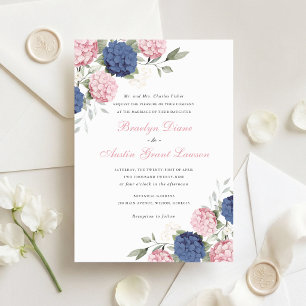 Elegante Florale Hochzeit mit rosa und navyblauer Einladung