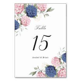 Elegante Florale Hochzeit mit rosa und navyblauer Tischnummer