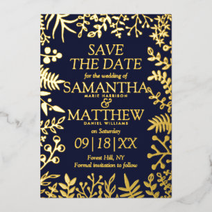 Elegante Florale Hochzeit Save The Date Echt Folieneinladung