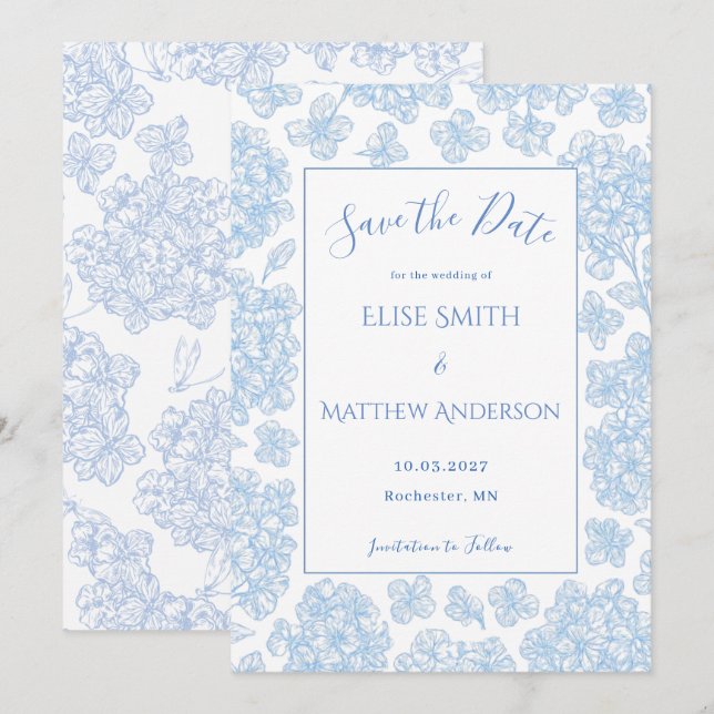Elegante Florale Hochzeit-Save-the-Date-Karte mit  Einladung (Vorne/Hinten)