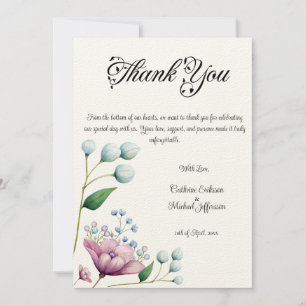 Elegante florale Hochzeit Soft Botanical Romance Dankeskarte