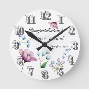 Elegante florale Hochzeit Soft Botanical Romance Runde Wanduhr