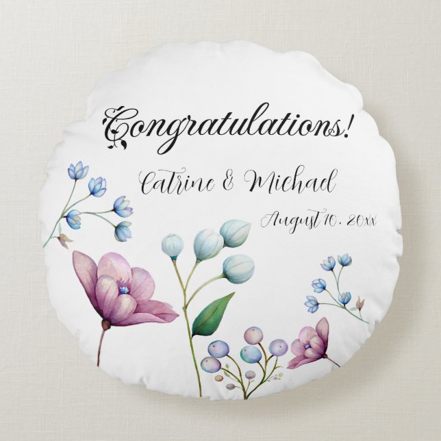 Elegante florale Hochzeit Soft Botanical Romance Rundes Kissen (Vorderseite)