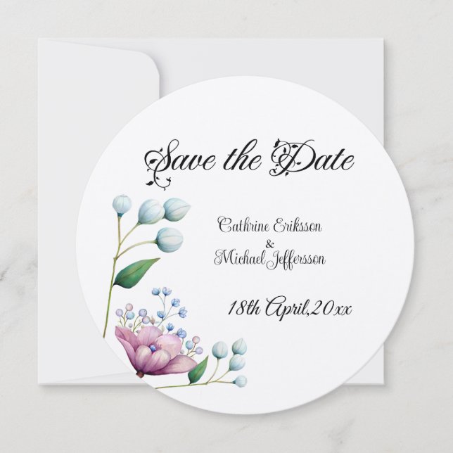 Elegante florale Hochzeit Soft Botanical Romance Save The Date (Vorderseite)
