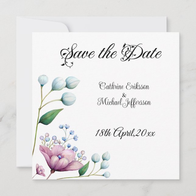 Elegante florale Hochzeit Soft Botanical Romance Save The Date (Vorderseite)