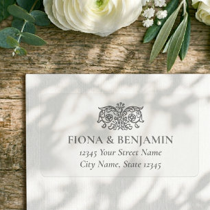 Elegante Florale Hochzeit Vintage Grau Rücksendead Adressaufkleber