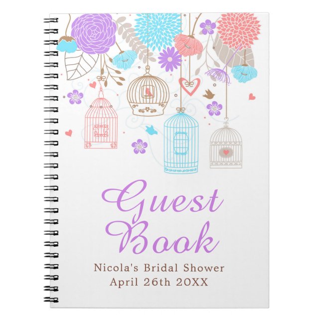 Elegante florale Hochzeitdusche in Lila und Blau Notizblock (Vorderseite)