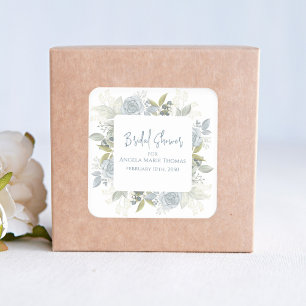 Elegante Florale Hochzeitdusche Verstaubte Blaue R Quadratischer Aufkleber