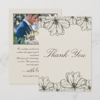 Elegante Florale Hochzeits-Dankeskarte mit Foto Dankeskarte