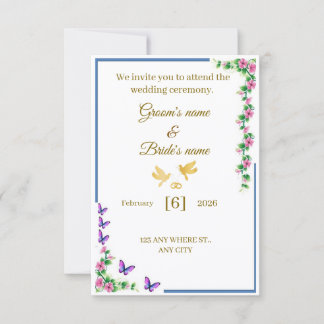 Elegante Florale Hochzeits-Einladung mit Schmetter Dankeskarte