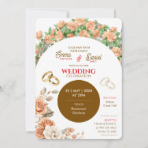 Elegante Florale Hochzeits-Einladung – Pfirsich &