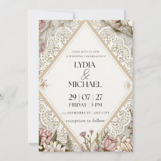 Elegante Florale Hochzeits-Einladung | Rustikale B Save The Date