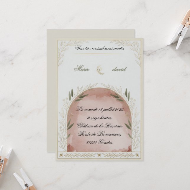 Elegante Florale Hochzeits-Einladungsvorlage (Vorderseite/Rückseite Beispiel)