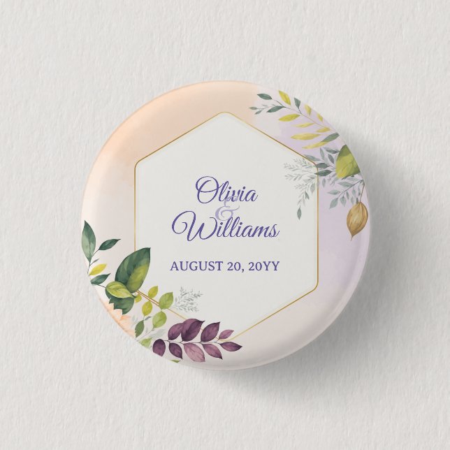 Elegante Florale Hochzeits-Einladungsvorlage Button (Vorderseite)
