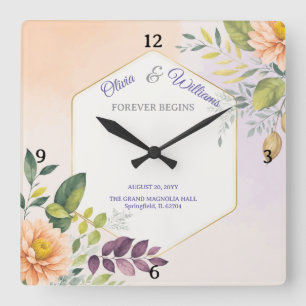 Elegante Florale Hochzeits-Einladungsvorlage Quadratische Wanduhr