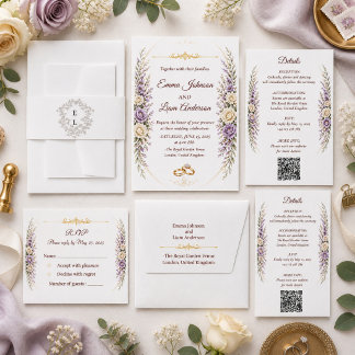 Elegante Florale Hochzeits-RSVP-Karte Lavendel Gol RSVP Karte
